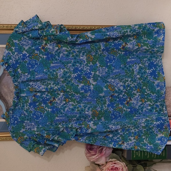 Joie Floral Blue and Green Women's Top Garden Party Brunch Career Large Vacation - Picture 10 of 15